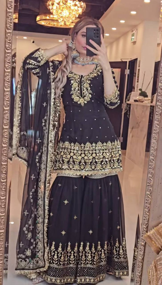 Regal Touch  Heavily Embroidered Black Suit