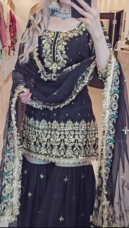 Regal Touch  Heavily Embroidered Black Suit