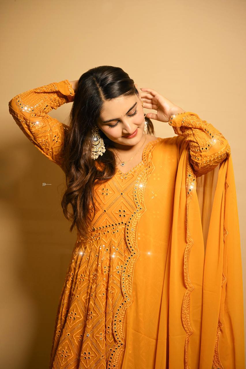 Sunlit Glam Mustard Mirror Magic Anarkali Suit Set