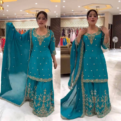 Noorani Peacock Blue with Royal Mughal Grace Sharara Set