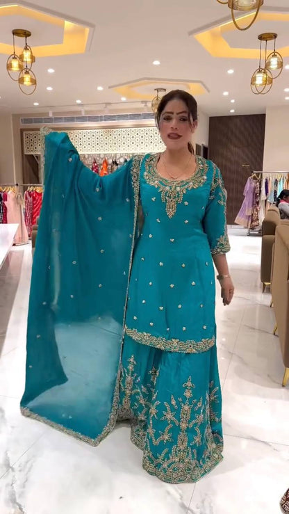 Noorani Peacock Blue with Royal Mughal Grace Sharara Set