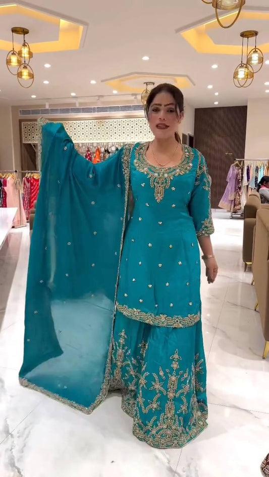 Noorani Peacock Blue with Royal Mughal Grace Sharara Set