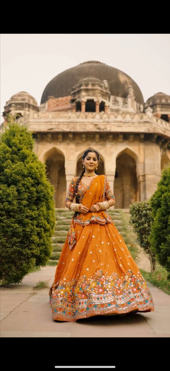 Kesar Charm Mustard Orange Festive Lehenga Choli
