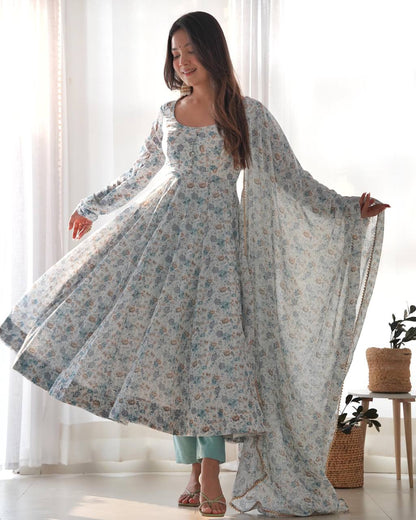Pure Orange Chiffon Floral Print  Fully Flair Anarkali