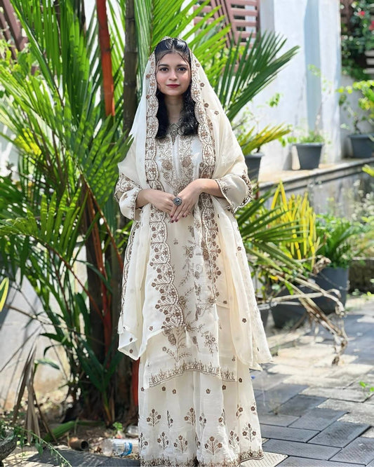 Aayat Charm  Minimal Gold Thread Embroidery Sharara