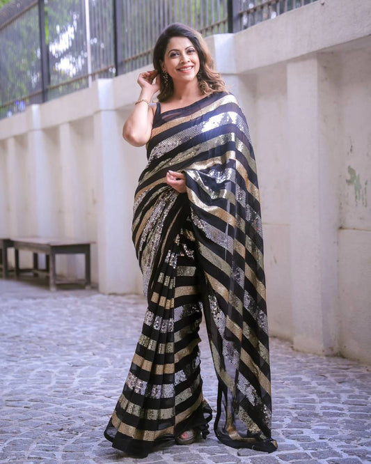 Black Gold Rush Sequence Embroidery Saree