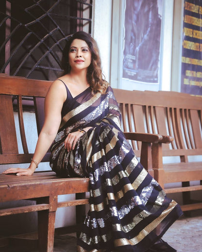 Black Gold Rush Sequence Embroidery Saree