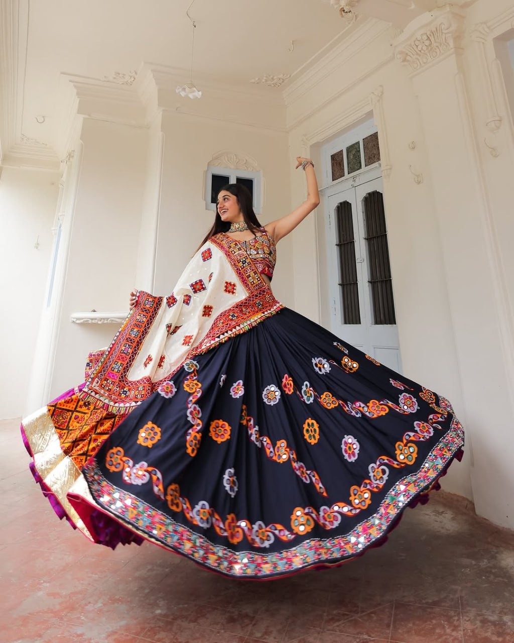 Traditional Vibrant Mirror Work Navratri Lehenga Choli