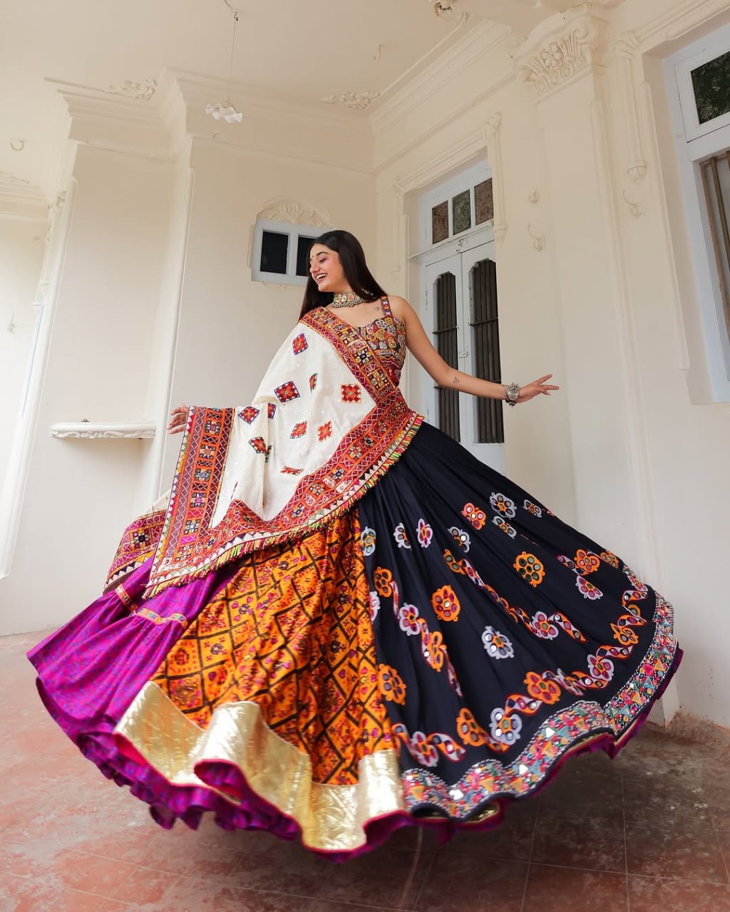 Traditional Vibrant Mirror Work Navratri Lehenga Choli