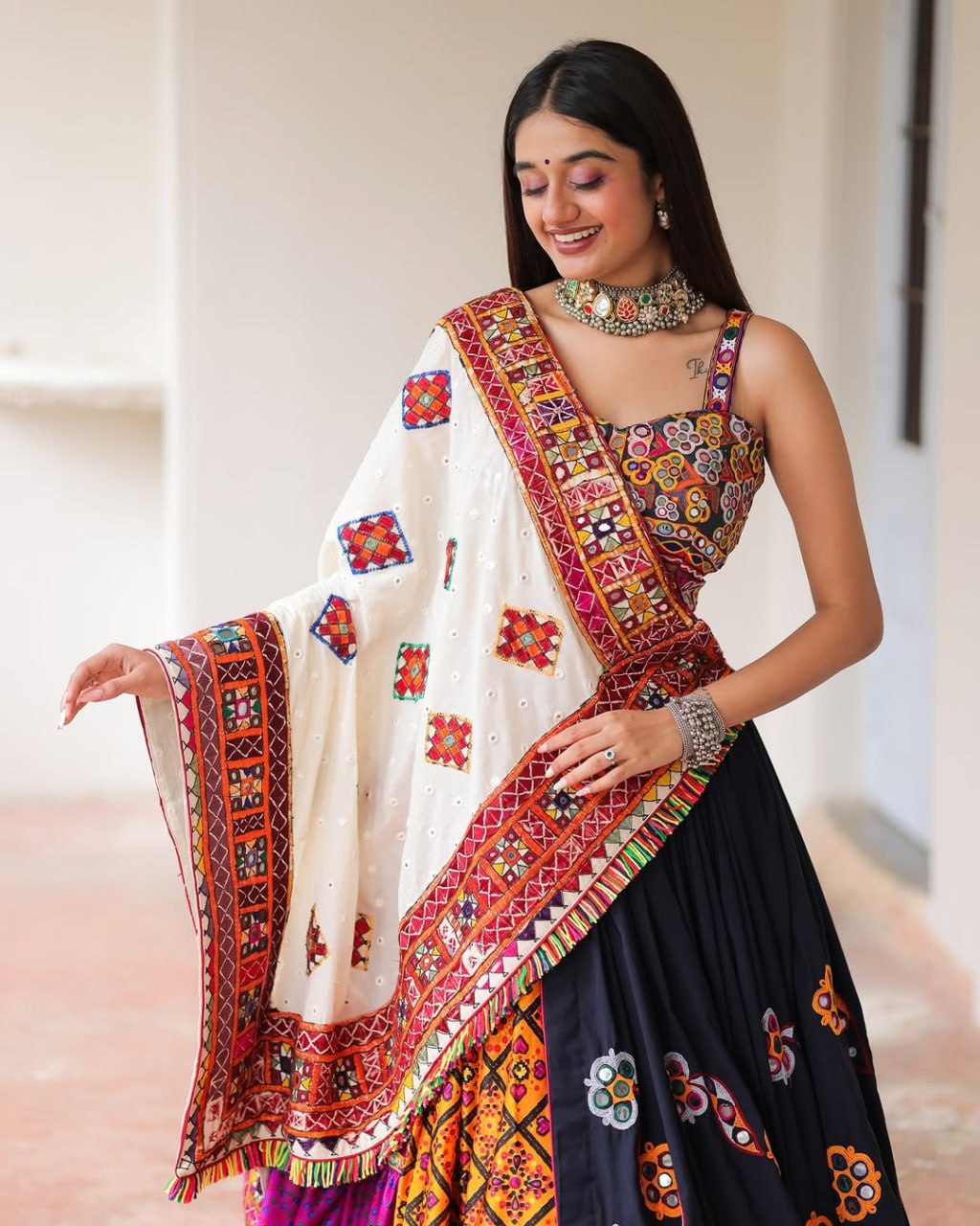 Traditional Vibrant Mirror Work Navratri Lehenga Choli