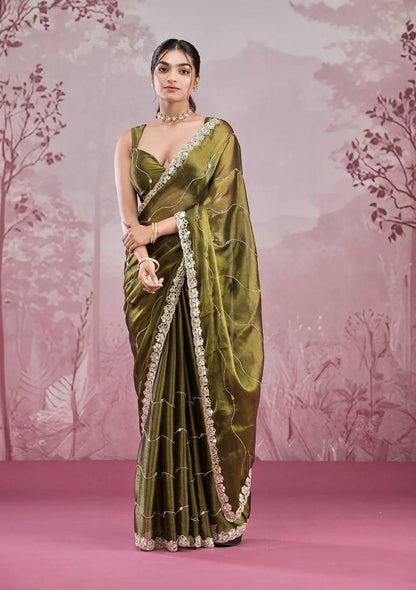 Zankhi  Premium Berberry Mirror Work Saree