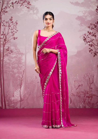 Zankhi  Premium Berberry Mirror Work Saree