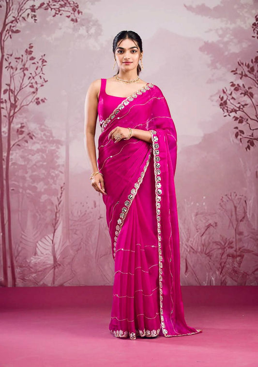 Zankhi  Premium Berberry Mirror Work Saree