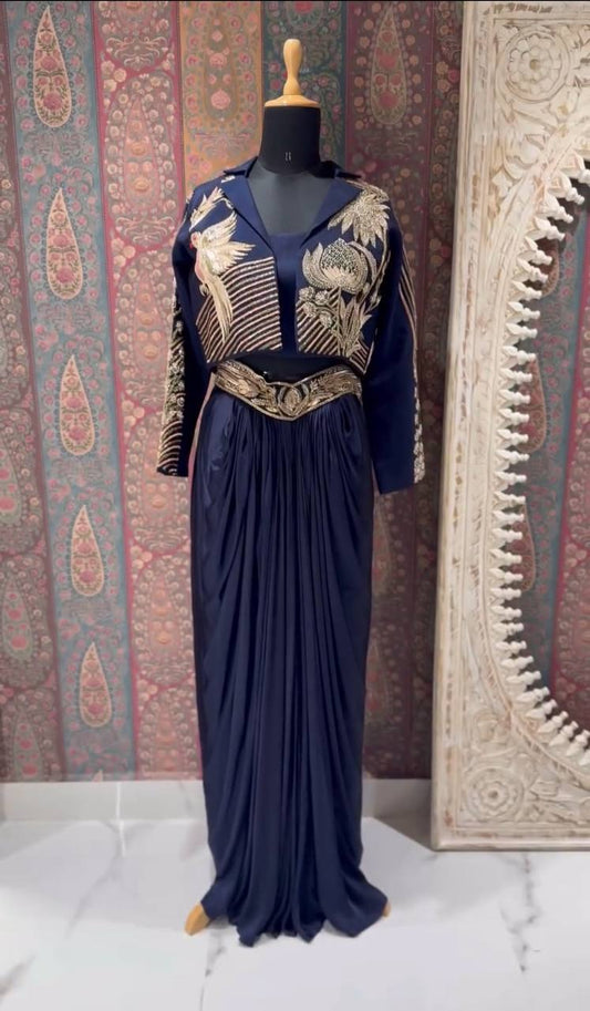 Designer Indo Western Three Piece With Sequence Embroidery Work Set