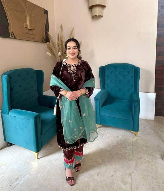 Crimson Elegance Ensemble Velvet Suit Set