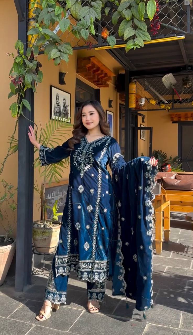 Samiksha Blue  New Designer Party Wear Look Top & Dupatta Suit Set