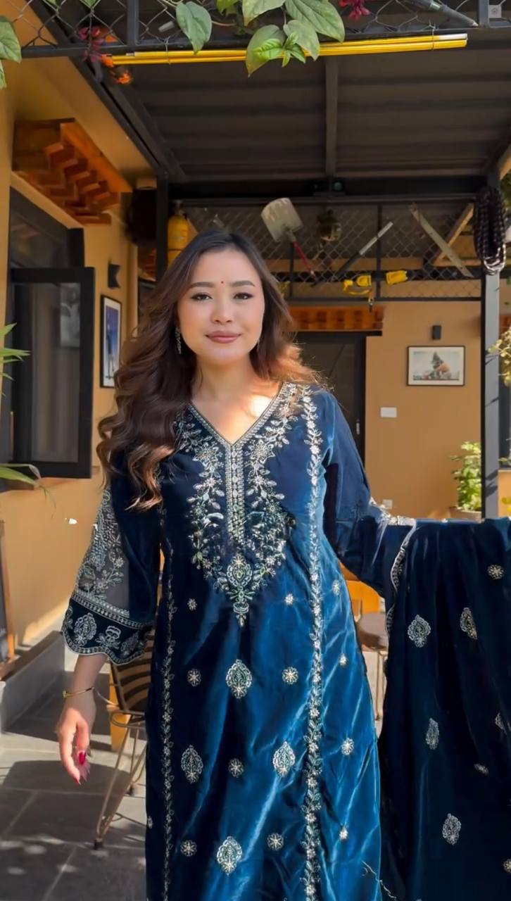 Samiksha Blue  New Designer Party Wear Look Top & Dupatta Suit Set