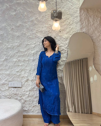 Blue Blossom Grace Thread Embroidered Kurta Set