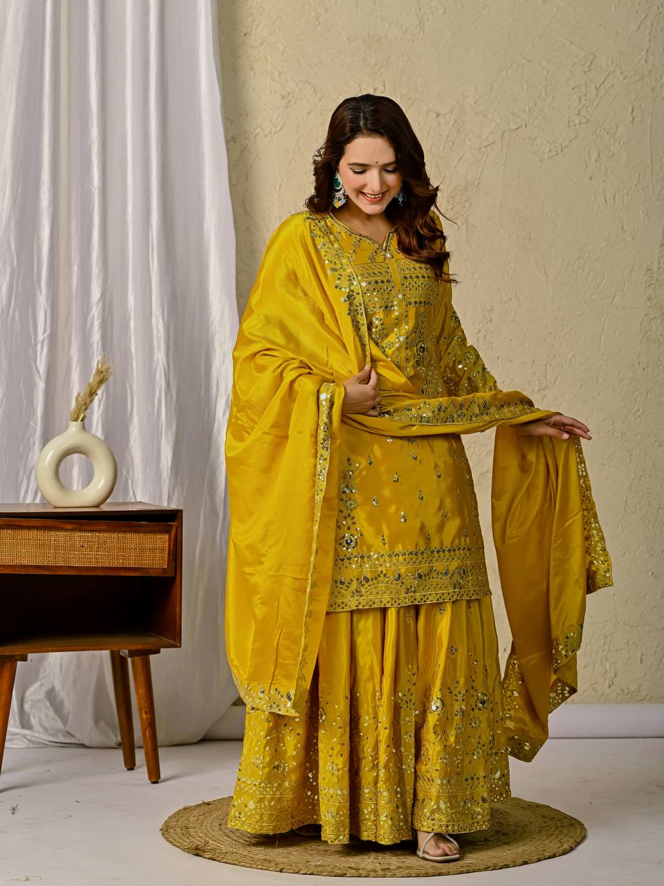 Festive Glow Tradition Designer Yellow Sharara  Kurti Set