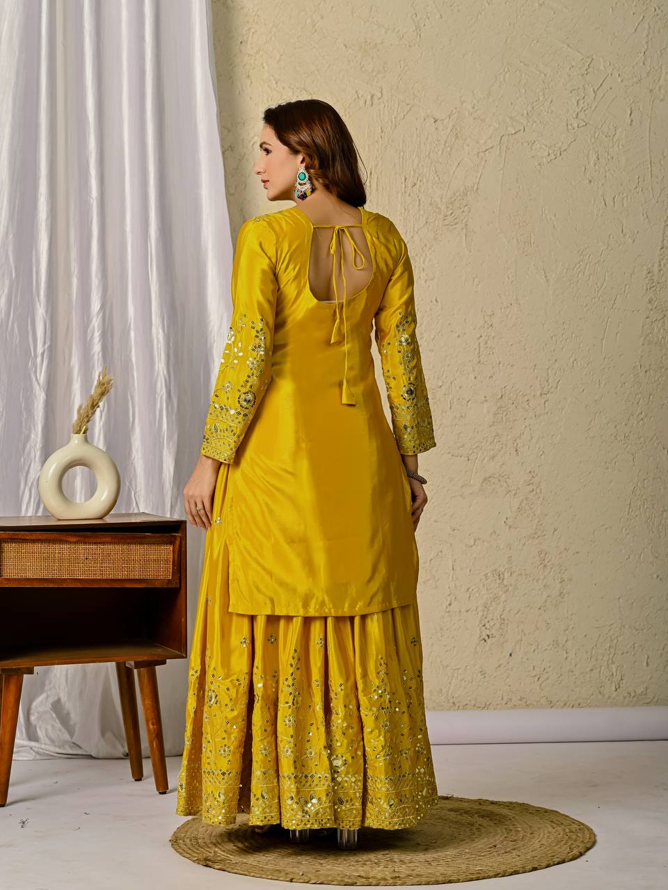 Festive Glow Tradition Designer Yellow Sharara  Kurti Set