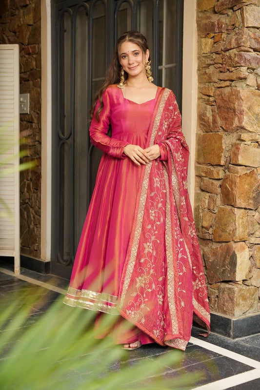 Rayon Blend Anarkali Solid Kurta with Pant & Dupatta