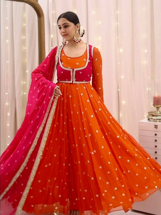 Noorani Adaa Sunset Orange Anarkali