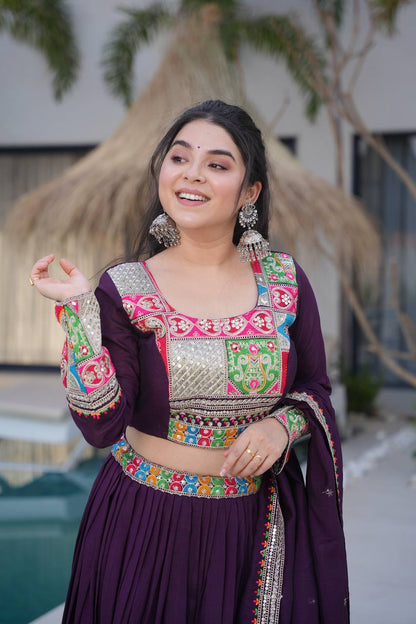 Ranglok Vibrant Mustard & Plum  Regal Borders Lehenga Choli