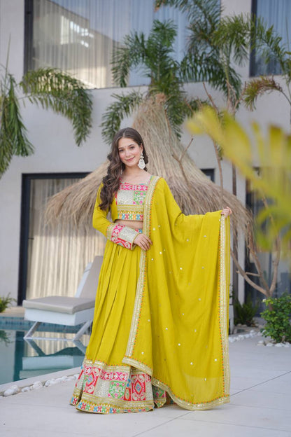 Ranglok Vibrant Mustard & Plum  Regal Borders Lehenga Choli