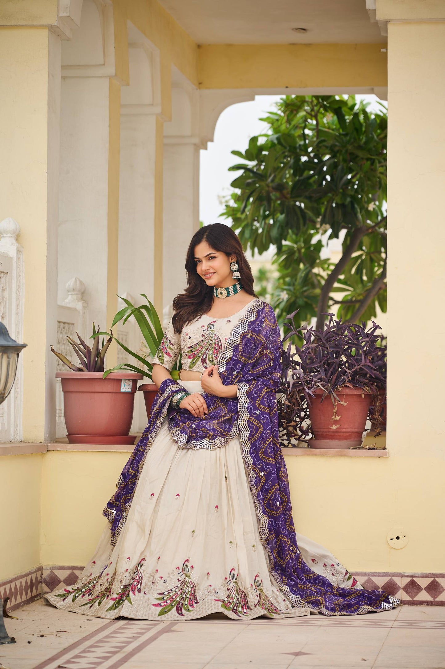 Zakhi Embroidered Lehenga Choli Set with Bandhani Dupatta Magic