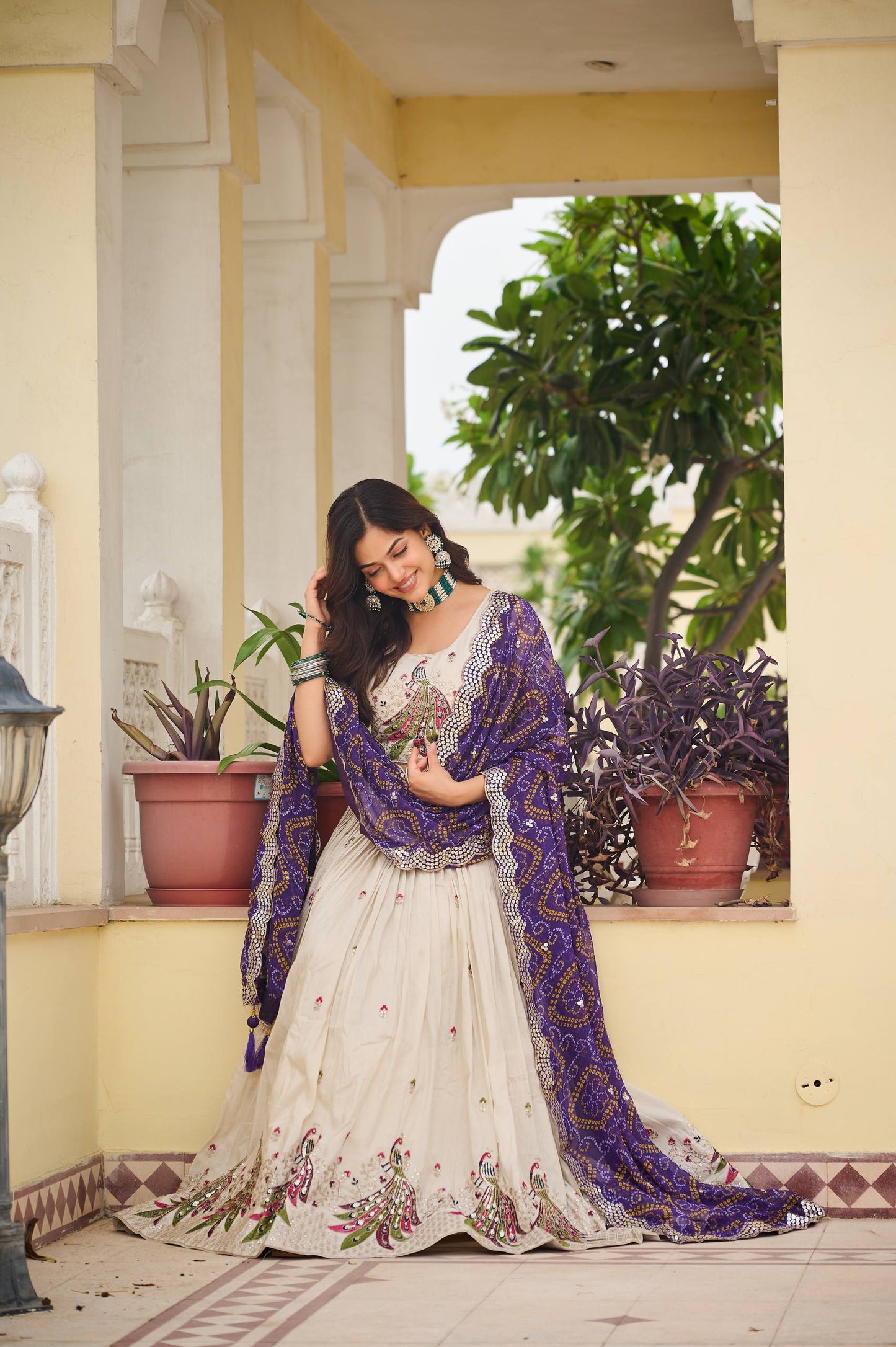 Zakhi Embroidered Lehenga Choli Set with Bandhani Dupatta Magic