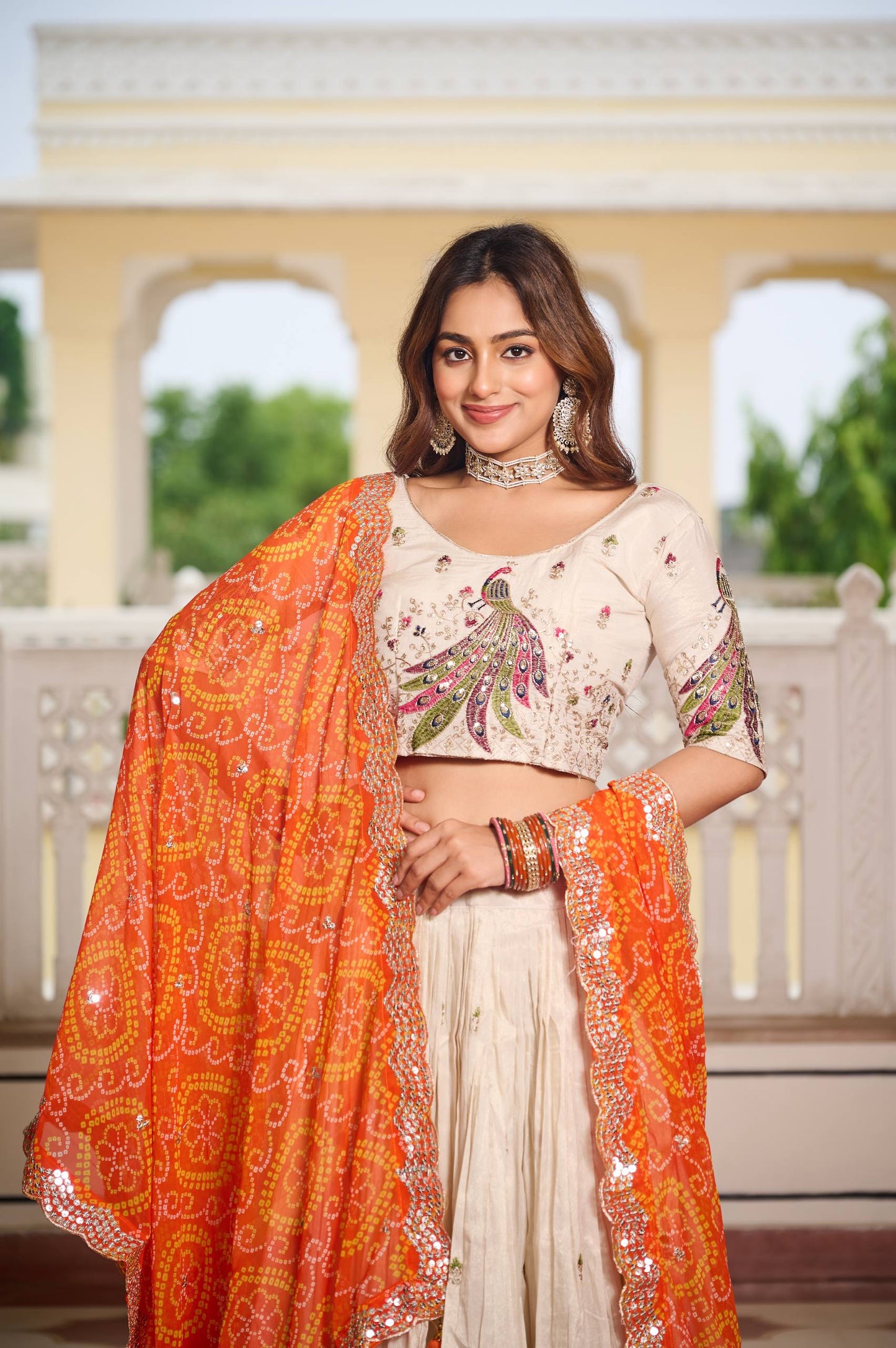 Zakhi Embroidered Lehenga Choli Set with Bandhani Dupatta Magic