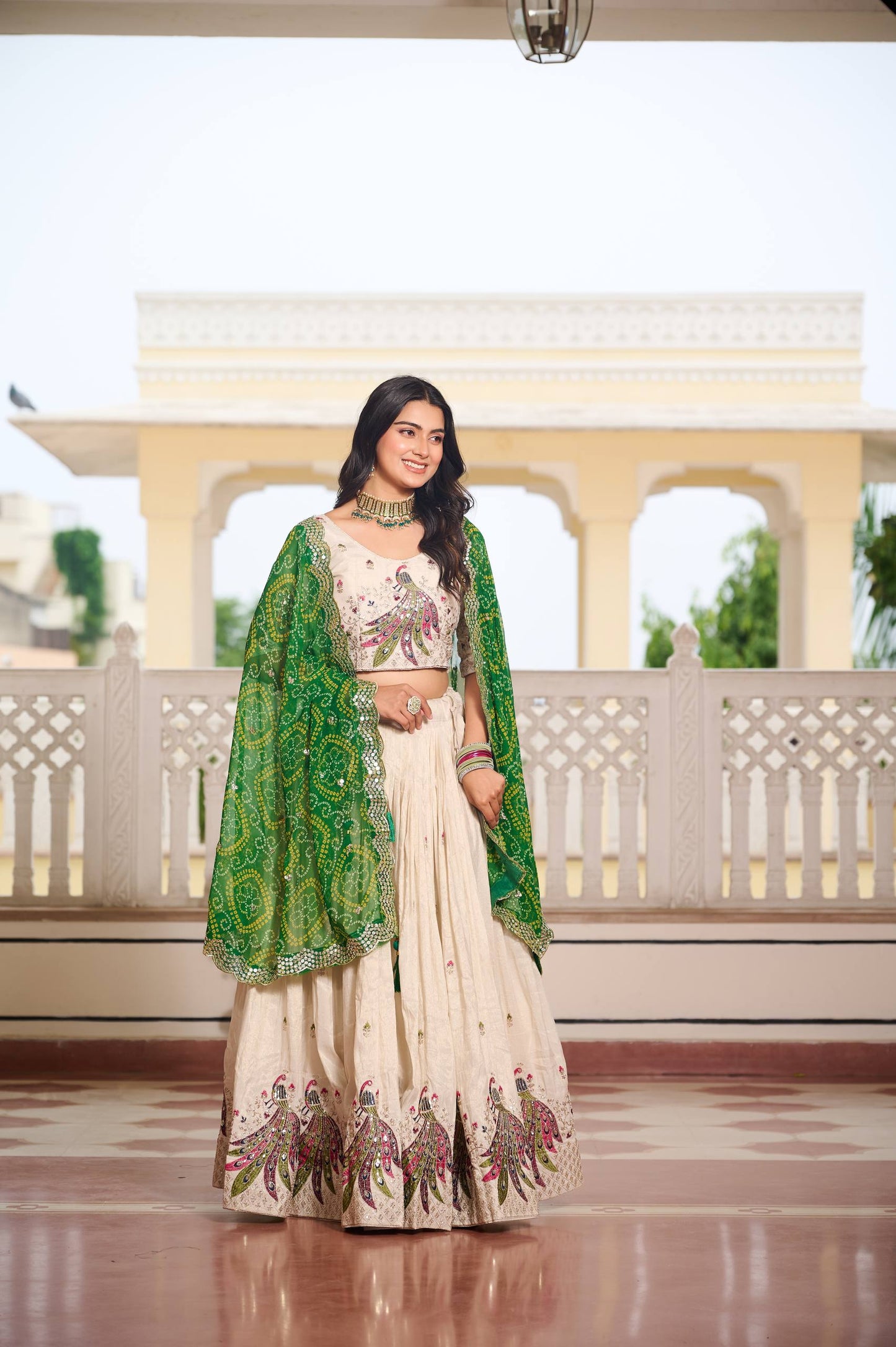 Zakhi Embroidered Lehenga Choli Set with Bandhani Dupatta Magic