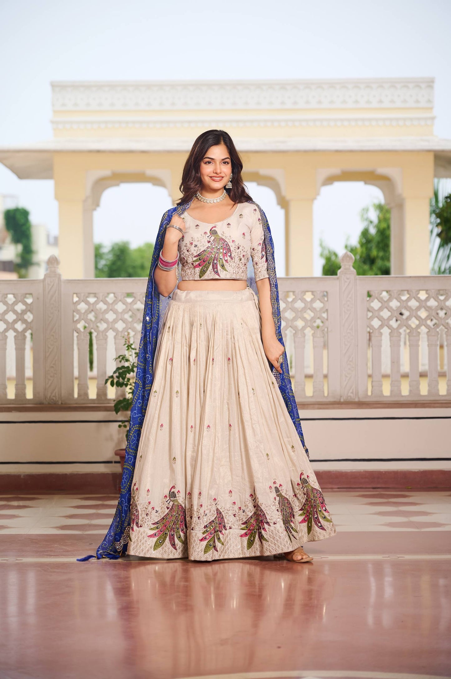 Zakhi Embroidered Lehenga Choli Set with Bandhani Dupatta Magic