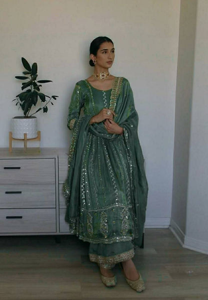 Jasmine Mystic Olive with Heirloom Embroidery Anarkali