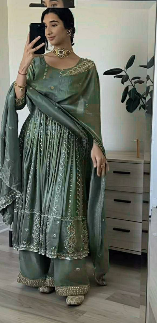 Jasmine Mystic Olive with Heirloom Embroidery Anarkali