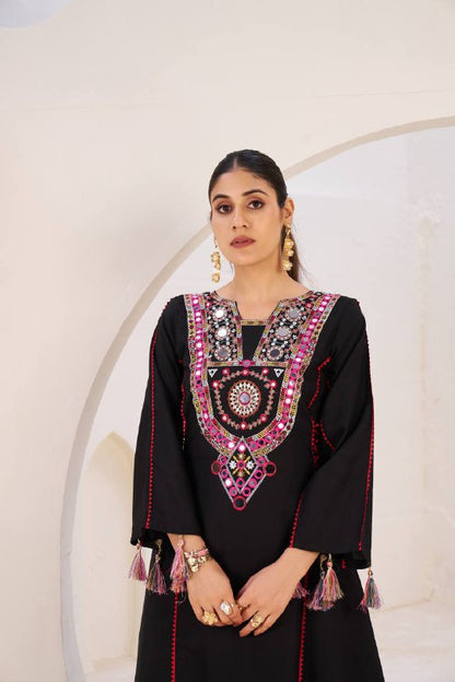 Tribal Mirror Elegance Premium Flared Kurta Set