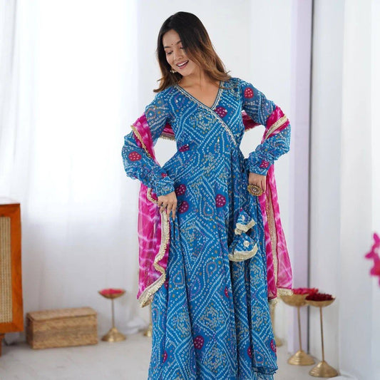 Neelkamal Bandhej Grace  Flared Gown Set
