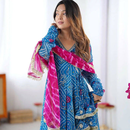 Neelkamal Bandhej Grace  Flared Gown Set