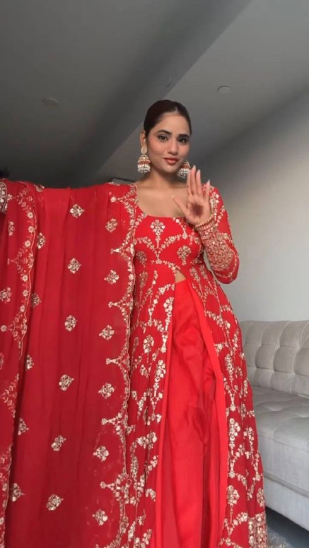 Nisha Embroidered Anarkali Gown with Sheer Sleeves