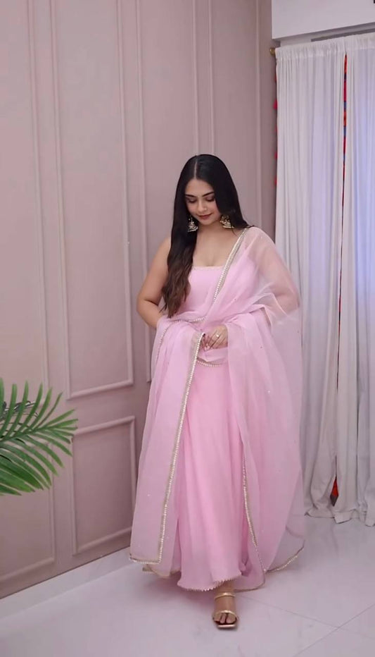 Ruhani Gul Minimalist Pink Layered Anarkali