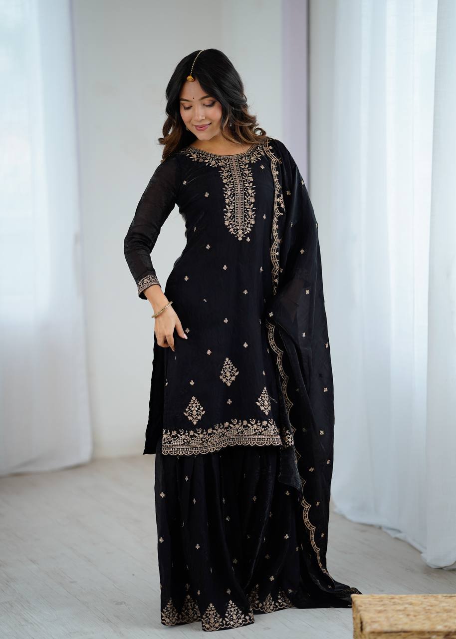 Nishaat Noir Embroidered Sharara Suit