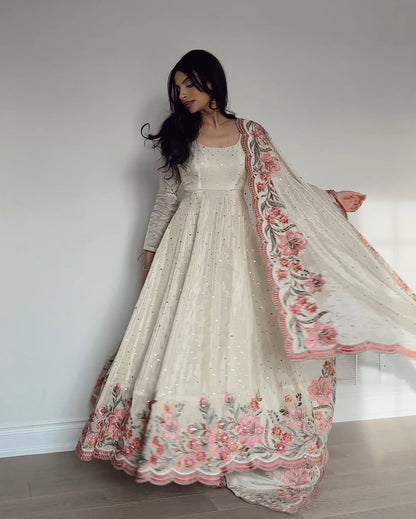 Zunaira Heritage Pure Chinon Silk Crafted Anarkali Gown