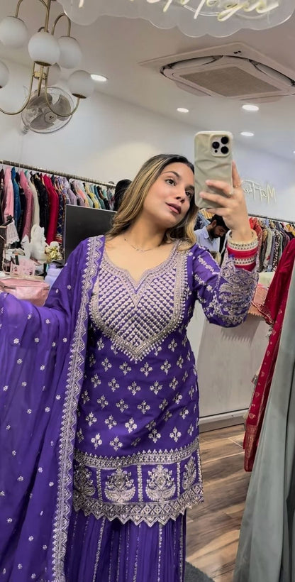 Zeenat Royal Violet  Silver Thread Embroidery Patiala Suit Set