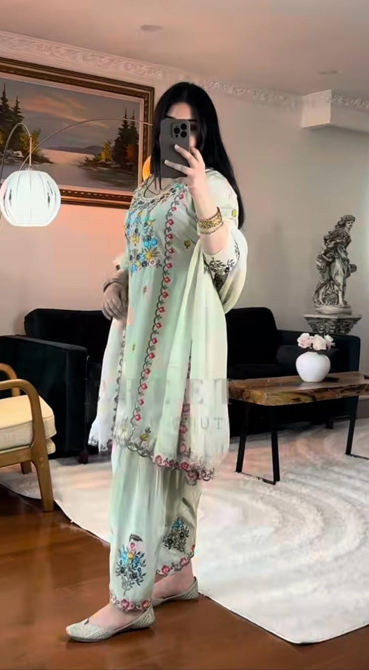Eira Mist Mint Green Floral Embroidered Suit Set