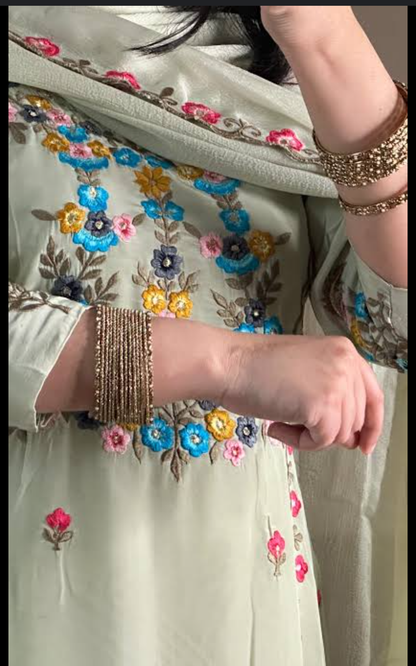 Eira Mist Mint Green Floral Embroidered Suit Set