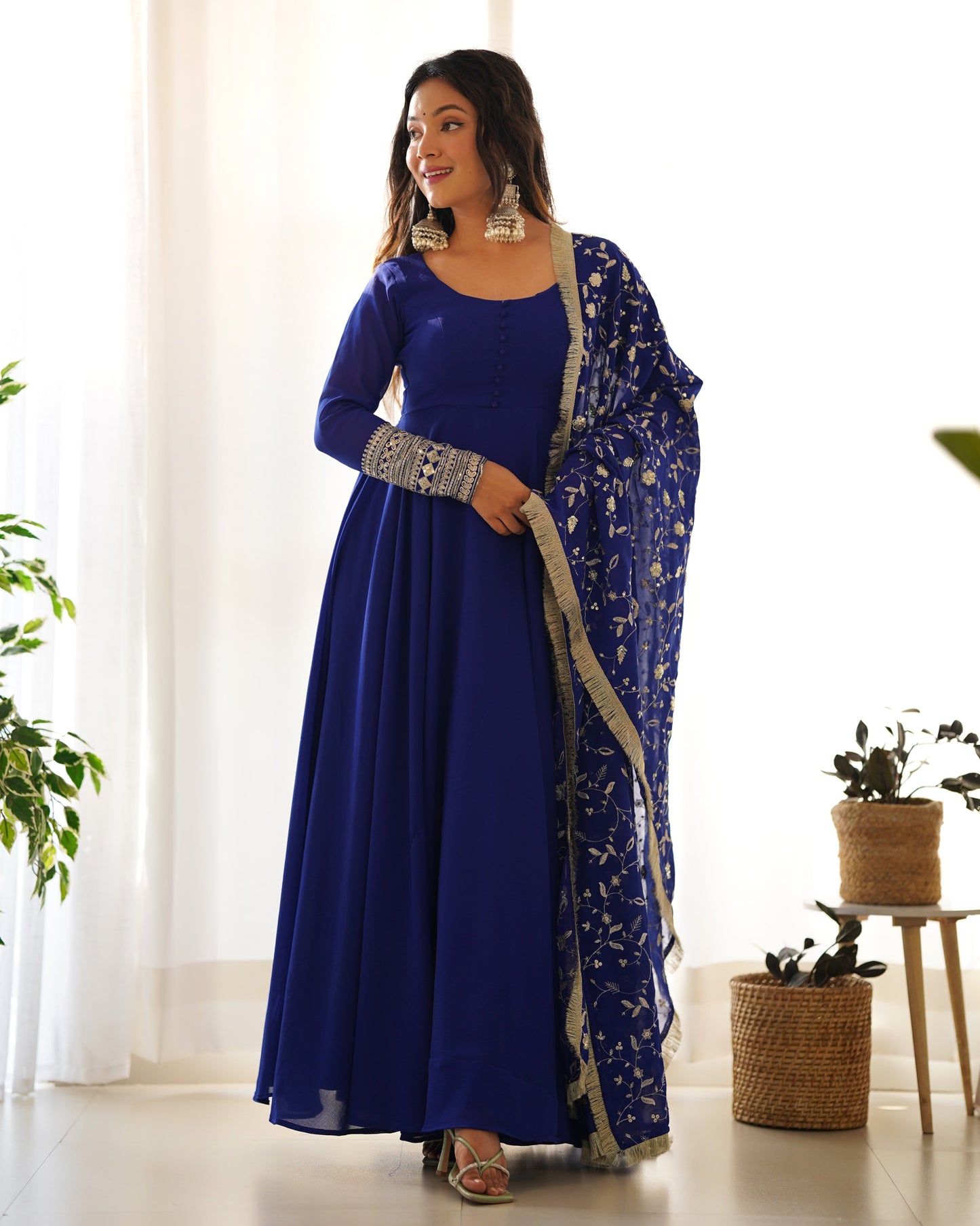 Blue Color Soft Georgette With Embroidery Work Dupatta Anarkali Gown