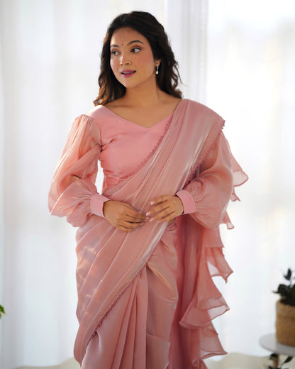 Peach With Premium Quality Jimmy Choo Organja Saree