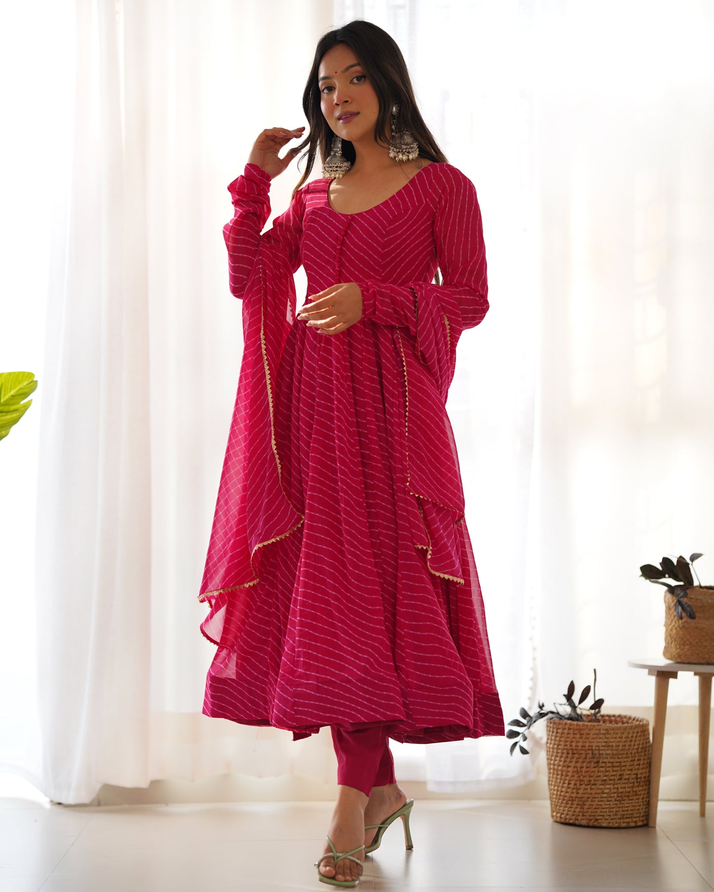 Exclusive Rani Pink Colour Laheriya Print Anarkali Set