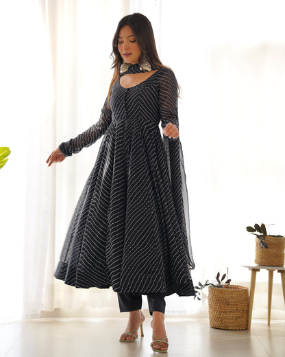 Exclusive Black Colour Laheriya Print Anarkali Set