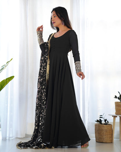 Black Color Soft Georgette With Embroidery Work Dupatta Anarkali Gown